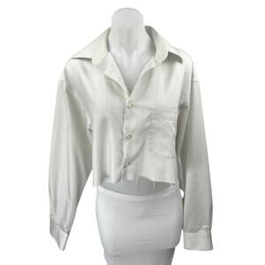 Axcess Women's White Striped Long Sleeve Cropped Button Down Shirt Top Size 16